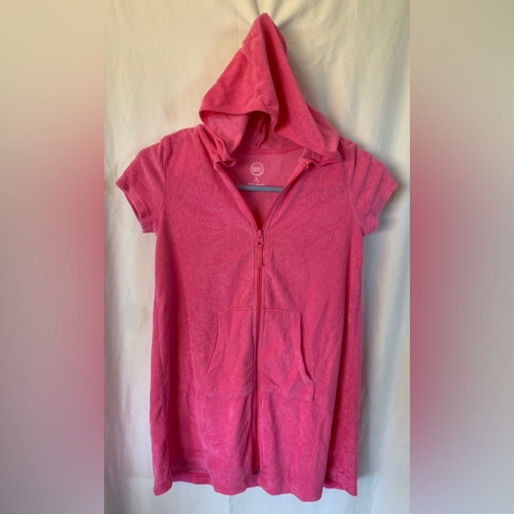 Wonder nation pink girl’s terry cloth hooded zip swim cover Medium